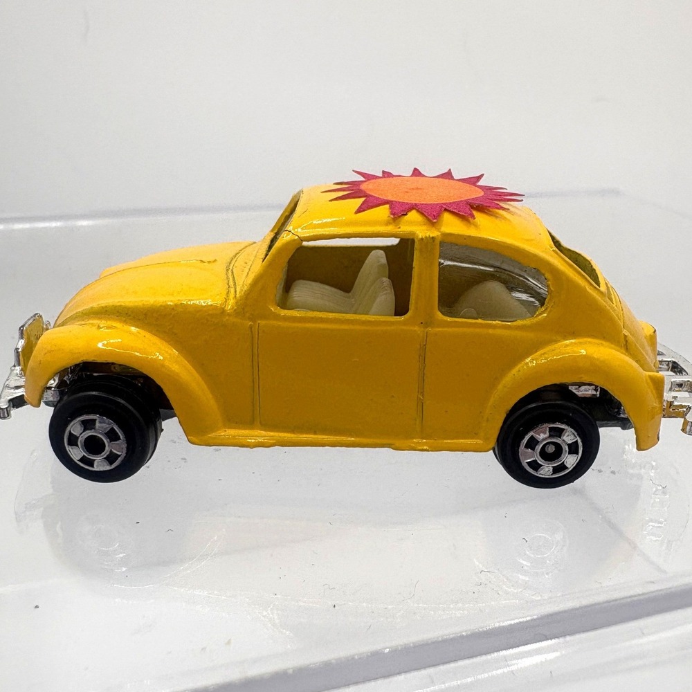 Vintage Zylmex D20 Volkswagen Beetle Yellow Diecast Toy Car Hong Kong Sun Decal